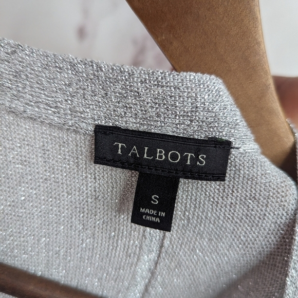 Talbots Short Sleeve Sweater Size Small Silver Sparkle Shimmer Metallic Knit Top - Picture 3 of 11